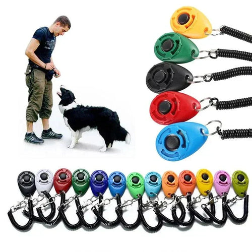 Clicker dressage premium ergonomique pour chien et chat, entraîneur à cliquer avec bracelet réglable.
